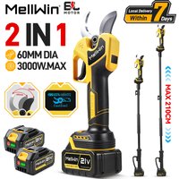 MELLWIN 60mm Elektrische Astschere 3000W Bürstenloser Gartenschneider mit 108-180cm Teleskopstange für Makita 18V Akku