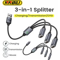 NNBILI 3 in 1 USB A/Type C Splitter HUB Expansion Cable Multi Port Expander Phone Charger Adapter OTG Charging For Phone Table