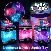 New Stress Ball noctilucent Jellyfish & Cube Squish Toy, Soft Jelly Squeeze Stress Relief Fidget Toy, Sensory for Kids & Adults