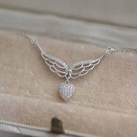 Huitan Aesthetic Angle Wing Women Heart Pendant Necklace Inlaid Shiny CZ Charming Anniversary Party Accessories Jewelry Gift