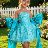 Customized Flower Girl Dress For Wedding Bow Lace Sleeveless Knee Length Elegant Kids Birthday Party First Communion Gown