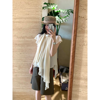 Unique Beautiful Women's Shirt with Skirt Summer Outfit Short Sleeve Asymmetrical Wide Leg Casual Five-Quarter Pants Two-Piec...