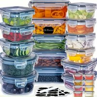 24-PC BPA-Free Airtight Food Containers with Locking Lids - Microwave/Freezer Safe PP Plastic Storage for Dry Goods/Fruit/Veggies