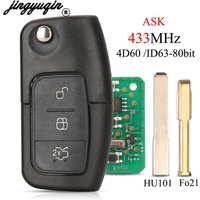 jingyuqin ASK 433MHz Flip Remote Key 4D60 ID63 For Ford Focus Mondeo C-Max S-Max Galaxy Fiesta Keyless Entry HU101 FO21 Blade