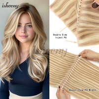isheeny 12”-20“ Invisible Double Inject XO Hole Weft Human Hair Extensions Micro Hair Twin Tabs Weft Hair Natural Straigh