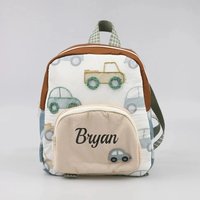 Personalized Kids' Backpack with Car Embroidery - Custom Name Toddler Diaper Bag, Walking Bag for Boys & Girls, Cute School Trav