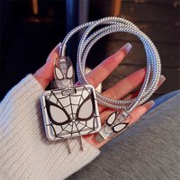 Spiderman Silver Charger USB Cable Protector Case Cover,18W 20W iphone Charger Protective Cover Case USB Date Cable Wider