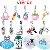 Silver-Plated Pink Headphones Charms Beads Fit Original Bracelets Bag Keychain Charms Beads Pendant Diy Women Jewelry Gift