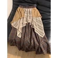 Harajuku Japanese Popular Versatile Hollow Plaid Irregular Design Splicing Skirt Women's Casual Street Fashion Knee-length Skirt