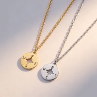 5pcs/lot Sstainless steel Compass Necklace Mirror Polished Round Charms Pendant Necklace for DIY Handmade Necklace Jewelry Gift