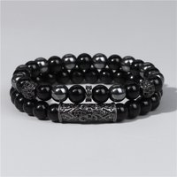 GolbalJew 2pcs Bead Bracelet Men Natural Tiger Eye Hematite Obsidian Beaded Bracelets Homme Energy Stretch Bracelet Men Jewelry