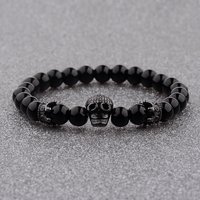 2024 New Charm Mens CZ Skull Beads Bracelets 8mm Bright Black Stone Crown Bracelets Homme Fashion Jewelry