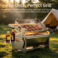 360° Portable Foldable Rotating Charcoal Grill Stainless Steel Removable Barbecue Net Outdoor Camping Beach Cooking Grill