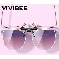 VIVIBEE Flip Up Cip On Sunglasses Women's Cateye Driving Polarized Ladies Cat Eye Gradient Purple Red UV400 Fishing Sun Glasses