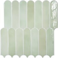10/30 PC Self-Adhesive Kitchen Backsplash Tiles Wall Sticker Home DIY Wall Decoration Peel and Stick 11.8"X11.8" Light Green