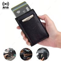 Automatic Pop Up Business Card Holders Microfiber Leather Minimalist Wallets Multi-cards Thin Black Luxury Credit Card Holder