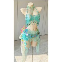 ZIWU Ocean Mermaid Princess Sequin Outfit Photo Stage Performance Dress Handmade Fairy-style Cosplay Costume