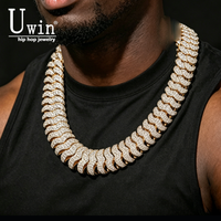 Uwin 21mm Centipede Cuban Link Bracelet Necklace Micro Paved Out Cubic Ziconia Heavy Miami Cuban Chain HipHop Jewelry