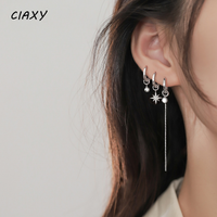 CIAXY Silver Color Tassel Ball Star Earrings for Women Elegant Asymmetric Fashion Hoop Earrings Luxury Indian Jewelry Party Gift