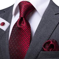 Hi-Tie Designer Red Burgundy Plaid Wedding Tie For Men Handky Cufflink Gift Mens Necktie Fashion Business Party Dropshiping