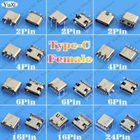 USB Type-C Connector Female Port Jack Socket 2/4/6/16/24Pin Charging Port SMD SMT PCB Solder USB-C Type C Tail Plug DIY Repair