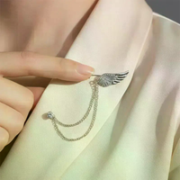 Angel Wings Tassel Chain Lapel Pin, Luxury Metal Feather Unisex Brooch Jewelry Gifts for Men Women