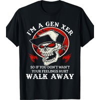 Men's 180gsm Heavyweight Gen X T-Shirt Funny I'm A Gen Xer Slogan Skull Crossbones Graphic Loose Fit Round Neck Tee
