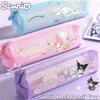 Cute Sanrio Mesh Pencil Case, Transparent Large-Capacity Zippered Stationery Organizer, Portable Pencil Case, Suitable for Girls