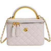 Classic Vintage Quilted Cosmetic Bag, Trendy Versatile Crossbody Vanity Case with Gold Chain & Handle