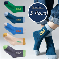5 Pairs Boys Socks Spring Autumn Cotton Socks Baby Child 1-14T Kids Football Pattern Sport Sock