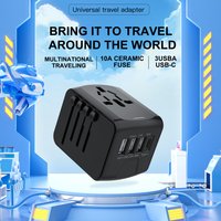 Universal Travel Adapter, High Speed 3.4A 4*USB, Type-C And 3* USB-A for Europe UK EU US CA AU