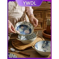 YWDL 7.5inch Japanese Noodle Bowl Ceramic Soup Bowl With Handle Salad Pasta Bowl Kitchen Tableware Microwave Oven Bakware