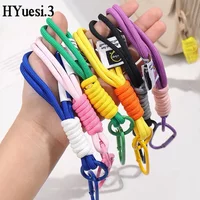 Colorful Wrist Lanyard Strap Keychain Anti-Loss Mobile Phone Braided Rope With Carabiner Buckle Clips For Camera Wallet Key