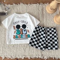Popular Design Baby Boys T-shirt Suit Summer Clothes Solid Color Fashion T-shirt + Plaid Shorts Set 0-3Y