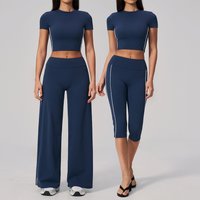 2PCS Yoga Set Women Tracksuit Sports Outfit Gym Set Running Workout Clothes Short Sleeves Sports Bra Athletic Wear Yoga Clothing