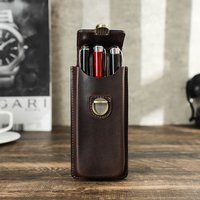 CONTACTS FAMILY Handmade Genuine Leather Fountain Pen Case 5 Slots Fountain Pencil Organizer Office School Stationery Supplies