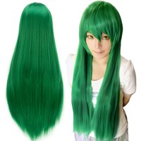 Synthetic Hair Bright Green Straight Long Wig Anime Cosplay Sothis Halloween Costume Mion Sonozaki Hair Wigs with Bangs