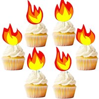 10/20pcs Fire Flame Cupcake Topper Fire Truck Firefighter Graduation Birthday Decorations Fire Flame Cake Topper Decorations