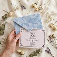 Dusty Blue Velvet Wedding Invitation Card - Customizable Personalized Business Event Ceremony Birthday Card