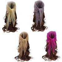 Silk Square Rhinestone Scarf Lightweight Thin Headscarf Solid Color Fashion Women Casual Summer Accessory