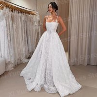 Graceful A Line Women's Lace Wedding Dresses Vestido De Novia Spaghetti Straps Sleeveless Bride Gowns Customized Robe De Mariée
