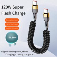 Retractable 120W PD Fast Charging USB-C To USB-C Spring Cable,Compatible with IPhone 16/17,Xiaomi & Samsung Quick Charge Devices