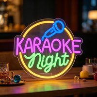 Karaoke Night Neon Sign LED Night Light 3D Acrylic Microphone USB Wall Lamp Music Party Home Bar Aesthetic Desk Decoration Gift