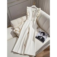 2025 Office Lady White Jumpsuits for Women Elegant Jumpsuit Sleeveless Party Korean High Waist Wide Leg Pants Rompers Jumpsuit