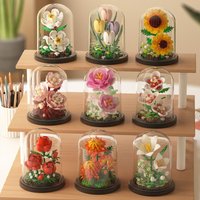 9 Types of Flower Building Block Toys with Dust Covers, Cool, Home Decoration and Assembly Collection, Holiday Gift (with Box)