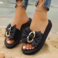 Lightweight Bowknot Platform Slippers Women 2026 Summer Plus Size 42 Flat Heel Slides Woman Casual Vacation Beach Flip Flops