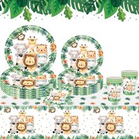 Jungle Animals Disposable Party Tableware Tablecloth Paper Plate Cup Wild One Birthday Party Decoration Kid Baby Shower Supplies