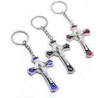 Christian Enamel Cross Key Chains Red Blue Black For Men Women
