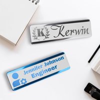 Custom Name Badge Engraved Personalized Name Plate Stainless Steel Custom Name Tag with magnetic pin back Pin Clip