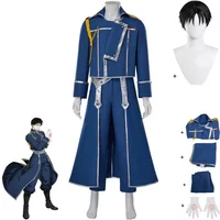 Anime Fullmetal Alchemist Roy Mustange Cosplay Kostüm Blau Kampf Militär Uniform Mantel Perücke Erwachsene Mann Halloween Karneval Anzug